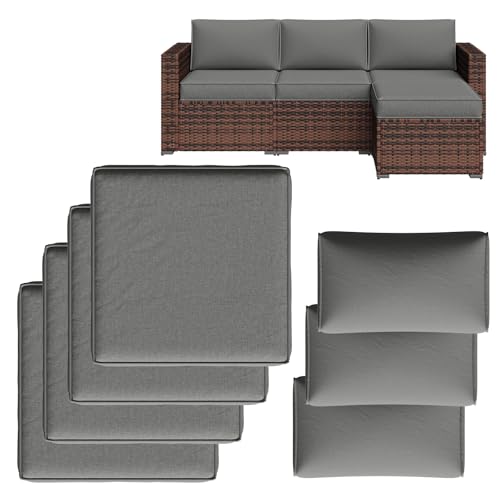 Breezestival Replacement Cushions for Outdoor Furniture, 7-Piece Outdoor Cushions for Patio Furniture, Deep Seat, Waterproof & Fade Resistant Couch Cushion for 4-Seat Patio Conversation Sets, Grey