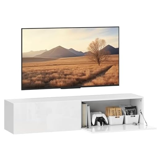 HOMCOM TV Schrank hängend 140 cm mit Stauraum TV Board für Fernseher bis 65 Zoll Lowboard und Fernsehtisch Fernsehschrank für Wohnzimmer Hochglanz Weiß