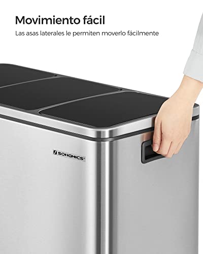 Miniatura 7 de Songmics Cubo De Basura Para Cocina, 3 X 18 L, 3 Compartimentos Para Reciclaje, 15 Bolsas, Restos De Comida, Tapas De Cierre Suave, Pedales, Cubetas, Acero, Plata Metálico Y Negro Tinta Ltb54nl