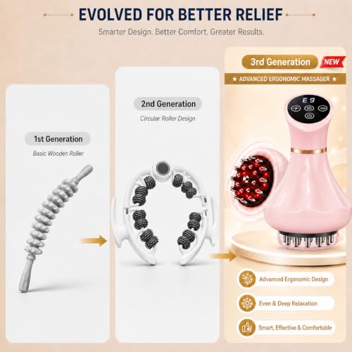 Image of Lymphatic Drainage Massager, 5-in-1 Anti Cellulite Massage Tool,Reduce the Appearance of Cellulite & Stretch Marks, Red Light, Heat & Vibration, Suitable for Full-Body,Bright Pink