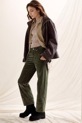 LifeShe Corduroy Pants for Women Casual Elastic Waisted Straight Leg Pant Loose Comfy Trousers with Pockets3