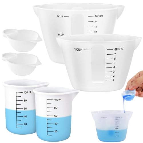 6 Stück Silikon Messbecher Set - 500ml/250ml/100ml/10ml Wiederverwendbare Krüge Mit Skala - Epoxidharz Mischbecher für DIY, Basteln, Labor, Küche