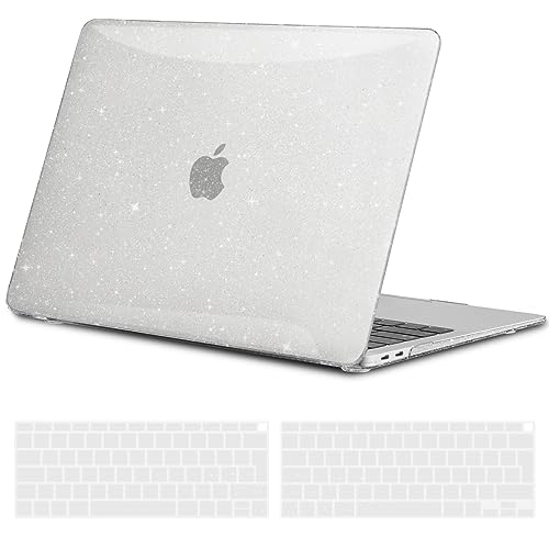 TECOOL Cover per MacBook Air M1 (A2337) e MacBook Air 13 Pollici Retina 2020 2019 2018 (A2179 A1932), Custodia Rigida Protettiva Sottile in Plastica e Copritastiera UE, Glitter