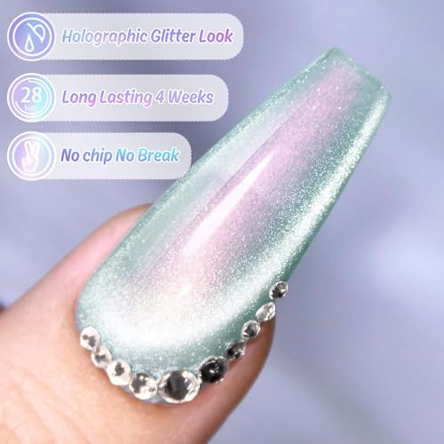 Image of THR3E STROKES Cat Eye Gel Nail Polish Set for Pink Brown Glitter Holographic Cat Eye, Salon Gel Manicure and Nail Art DIY at Home, Bright Moonlight (AURORA)