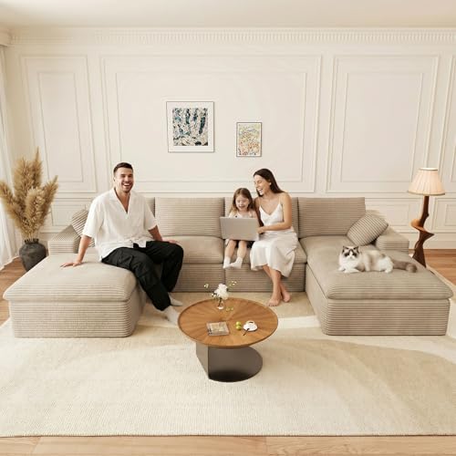 136" Cloud Boneless Couch Modular Sectional U-Shaped Chaise Couch with