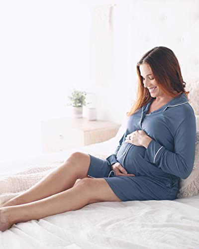 Kindred Bravely Clea Bamboo Button Down Nursing Nightgown | Long Sleeve Maternity Nightgown (Slate Blue, Medium) #TOP5