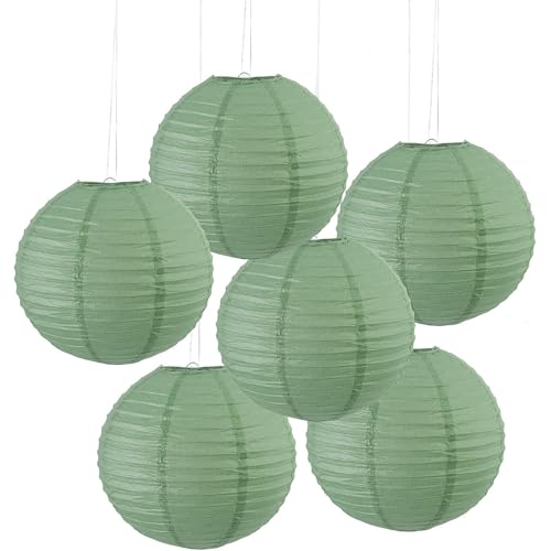Fun Express 12" Medium Sage Green Hanging Round Paper Lanterns - 6 Piece