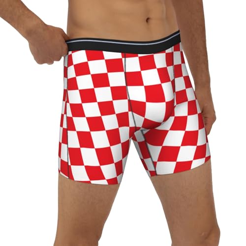 Red And White Checkered Men's Underwear Boxer Briefs Breathable Cooling Long Boxer Briefs4