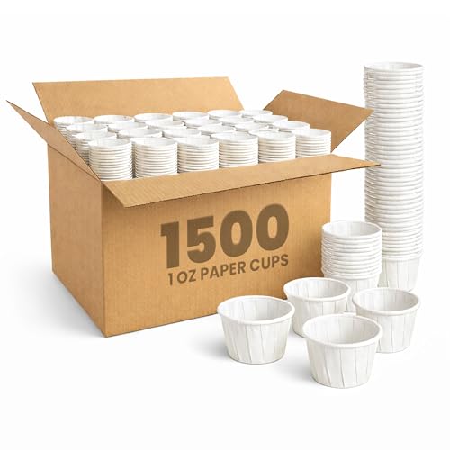EXITOGLOBAL Paper Medicine Cups Disposable 1 oz 1500 pcs Paper Condiment Cup 1oz Papers Pill Cups Disposable Souffle Cup
