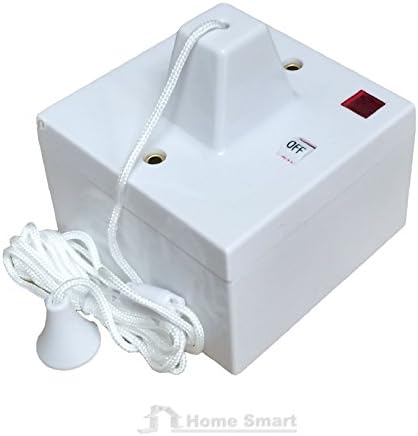 Shower Ceiling Pull Cord Switch & Pattress Box, 45 Amp Double Pole Neon Electric