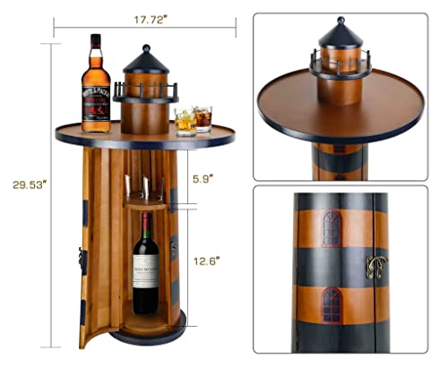 SAILINGSTORY Wooden Lighthouse Nautical Round Coffee Table Beach Coastal End Table Side Table with Storage - Image 3