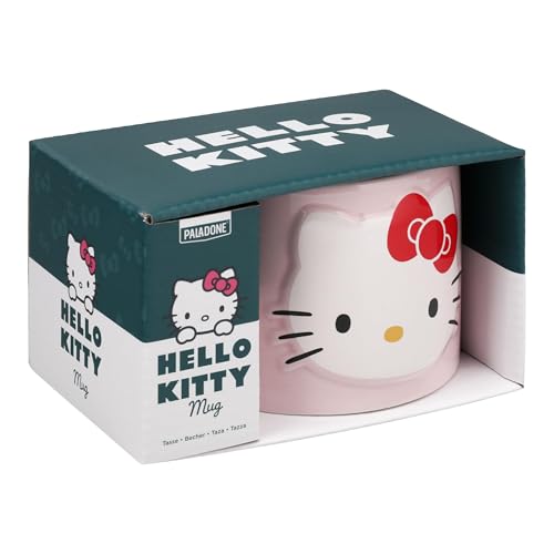 Paladone Hello Kitty - Tasse rose pastel - Sous licence officielle Sanrio - 400 ml - Grande tasse à café en céramique pour thé et chocolat chaud - Cadeau...