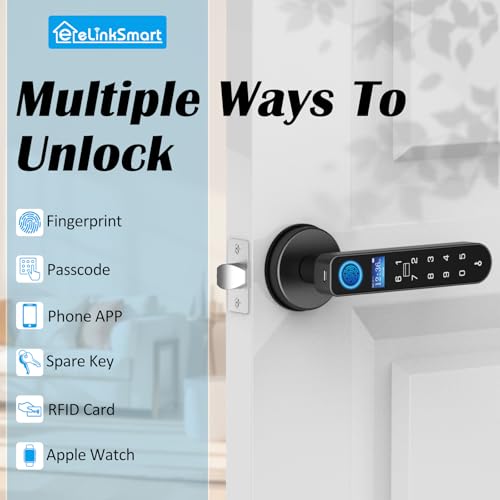Fingerprint Keyless Entry Bedroom Door Lock with Code RFID Card NFC APP Keypad, Smart Biometric Automatic Interior Door Handle with Lock for Indoor Hotel Pantry Apartment Office Home, Black — view 3