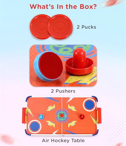 Image of Play Nation Premium Rechargeable Air Hockey for Kids Big Size,With Real Air Flow,2 Pushers Strikers&2 Pucks,Indoor&Outdoor Game for 6+ Years,Board Games for Boy&Girl,Birthday Gift,Orange(84.5x42x11cm)