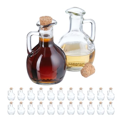 Relaxdays Oliera con Tappo in Sughero, Set da 24 Ampolle da 150 ml in Vetro, Porta Olio d'Oliva e Aceto, Salvagoccia