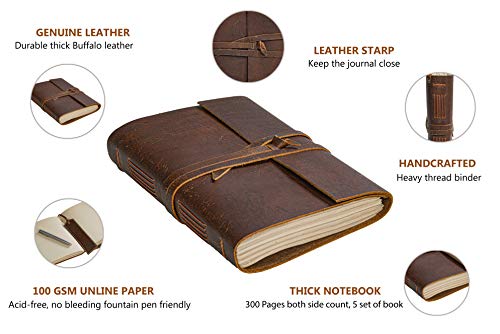 Leather Journal Notebook（6X8 In） - Vintage Leather Bound Journals Handmade Rustic Finish Book For Men And Women Unlined Leather Craft Paper 300 Pages, Leather Notepad Diary, Pocket Diary To Write In #TOP1