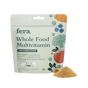 Fera Pet Organics Whole Food Multivitamin Cat and Dog Food Topper – Vet Created Cat & Dog Vitamins Plus Minerals, Micronutrients, Prebiotics and Probiotics – Powder Supplement – 3.7oz