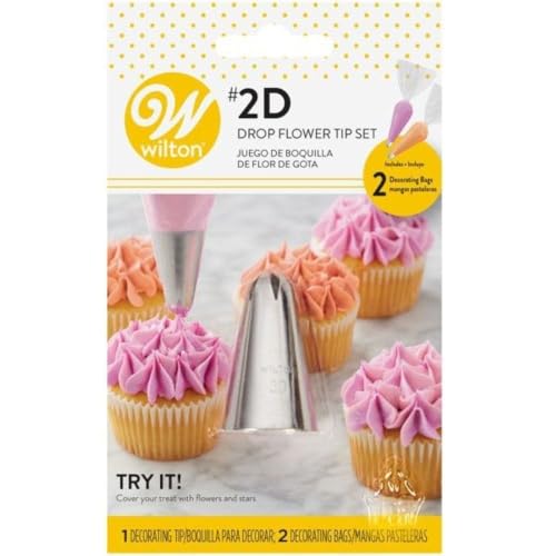 Wilton Douilles à Pâtisserie Set-3: Douille 2D et 2x Poches à Douilles 30 cm - Douilles Professionnelle Métallique Buse de Glaçage Réutilisable pour la...