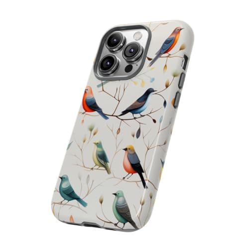 Coque rigide iPhone 14 Pro blanche anti-rayures motif oiseaux colorés - 2