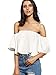 SheIn Women's Boho Ruffle Off Shoulder Bell Sleeve Crop Top Blouse Large White