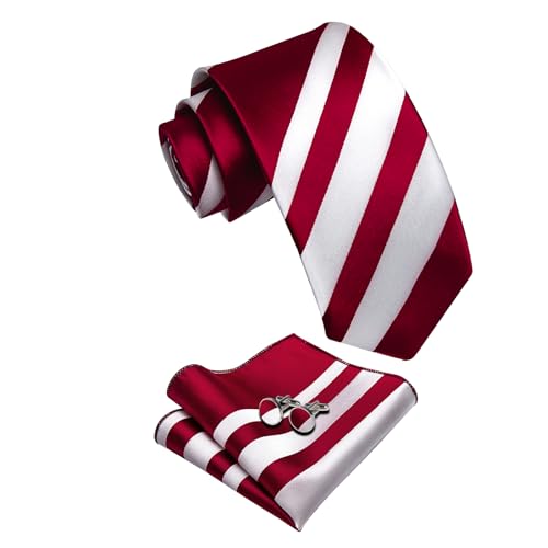 Image of YourTies Striped Ties for Men Classic Woven Silk Necktie with Handkerchief Cufflinks Set Formal Business Party Wedding