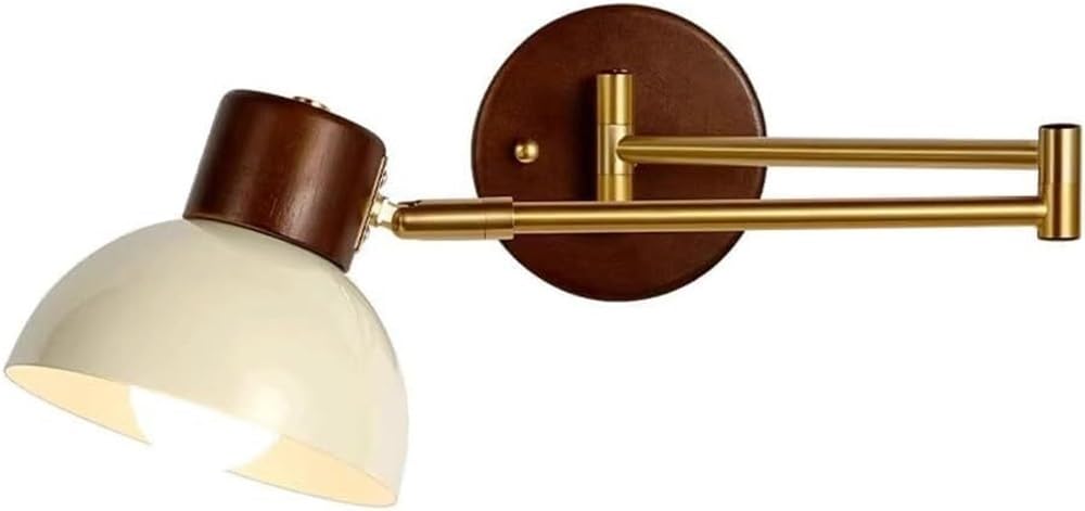 HXYSXHJUO Vintage Adjustable Swing Arm Wall Sconce Mid Century Modern Hardwired Mounted Reading Light Fixture For Bedroom Living Room Bedside Wood Lamp