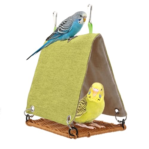 Hypeety Bird Nest Parakeet Tent for Cage Cozy Warm Bird Bed Hut Hideaway with Hanging Hook Washable Bird Cage Accessories Soft Snuggle Nest for Cockatiel Lovebird Conure Budgie Habitat (Green, M)