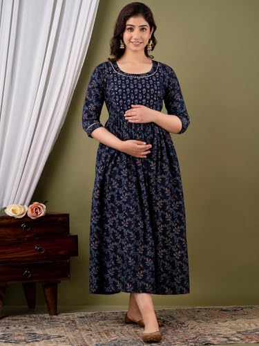 Image of Women's Maternity Kurti for Feeding Zippers | Feeding Kurti with Concealed Zip for Pre & Post Pregnancy |Maternity Dresses for Women (Combo Pack of 2 Kurti)