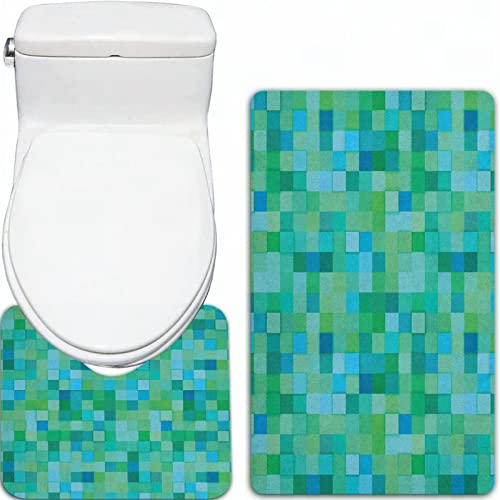 2-teilige rutschfeste Badematte,Blaugrünes 3D-Würfelmuster, abstrakte Quadrate, lebendige farbige geometrische Formen… – Bild 5