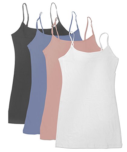 4 Pack Active Basic Women's Basic Tank Top (1X-Wh/Dk Pnk/Dnm Blu/Chcl)