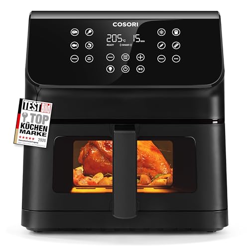 COSORI Airfryer, Heißluftfritteuse 6,2L mit Sichtfenster und Shake Reminder, 12-in-1 Heissluftfritteuse, Fritteuse 85 Prozent weniger Fett, 50 Rezepte, 55 Prozent energiesparend, einfache Reinigung