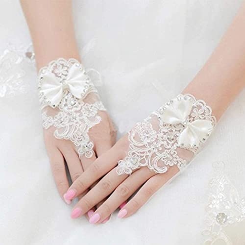 Olbye Women's Bridal Wedding Gloves Fingerless Lace Gloves White Bow Gloves Short Cuffs Wedding Accessories #TOP3