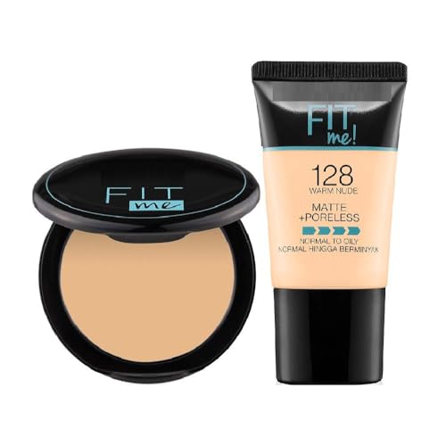 Liqui.d Foundation + Compact Powder For All Skin Types, Matte & Poreless Finish, Ultra Blendable And Lightweight, Fit Me, 128 Warm Nude, 80 Gram, Cream