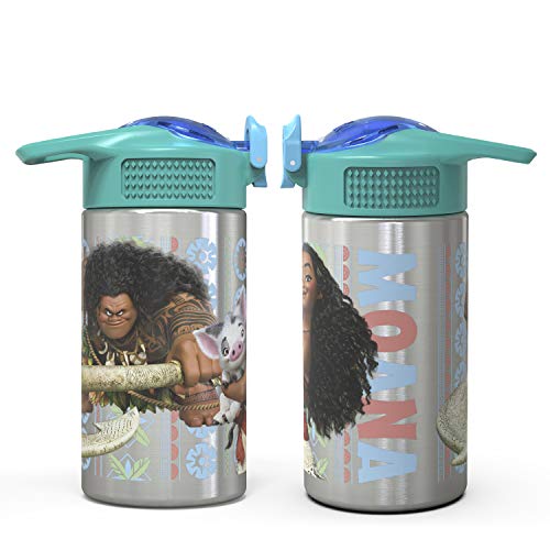 Zak Designs Moana 15.5Oz Stainless Steel Kids Water Bottle With Flip-Up Straw Spout - Bpa Free Durable Design, Moana Ss #TOP3