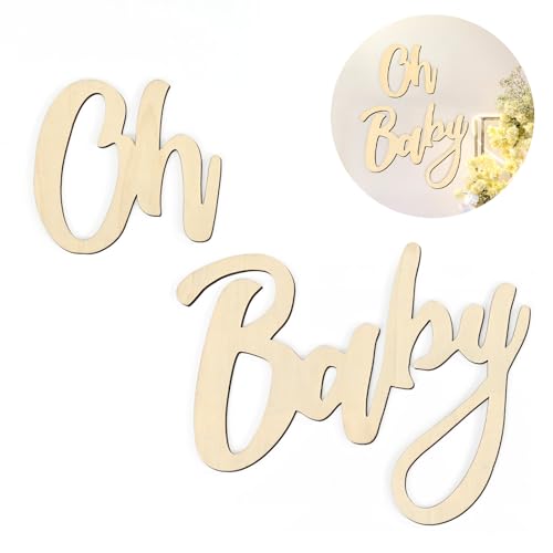 Large Wooden “OH Baby” Sign Set (2-Piece) – Laser Cut Natural Wood for DIY Painting, Baby Shower, Gender Reveal, Nursery & Photo Decor