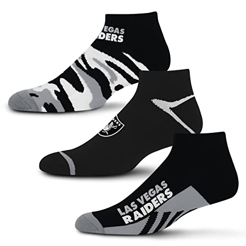 For Bare Feet NFL Las Vegas Raiders CAMO BOOM 3 Pack Ankle Sock Team Colors Large