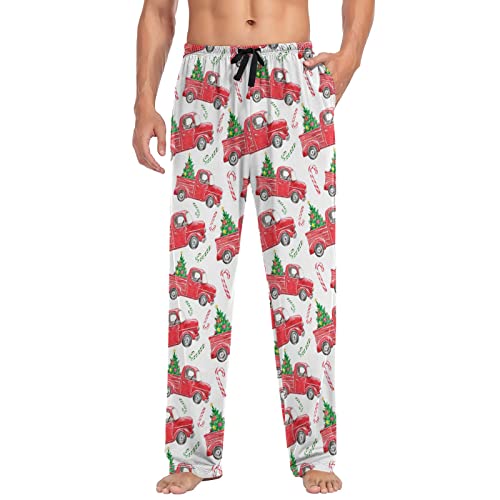 Festive Christmas Red Truck Vintage Car Winter Holiday Pajama Pants Mens Lounge Pants Straight-Fit Men Pajama Bottoms With Drawstring & Pockets Size Xl #TOP3