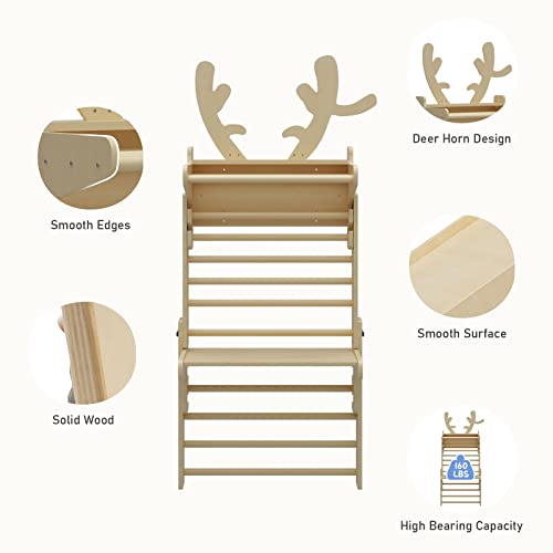 Banasuper Wooden Swedish Ladder Wall With Table Top Deer Horn Climbing Frame Set Triangle Climber For Kids Indoor Gymnastic Play Structure With Tabletop #TOP4