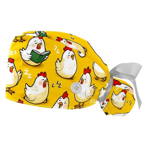 Image of 2 PCS Bouffant Cap with Button Ponytail Pouch Working Cap Sweatband Adjustable Surgical Cap Black and White Cow