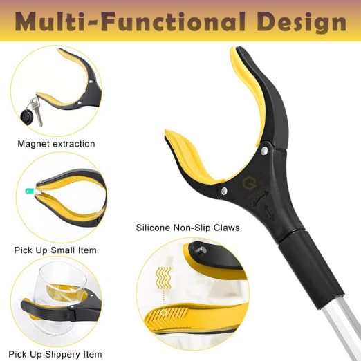 Image of Foldable Reacher Grabber Tool With Magnet Lightweight Long Arm Pickup Tool Litter Picker, Trash Grabber, Claw Extender For Elderly & Disabled Long Stick.