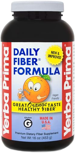 Yerba Prima Orange Flavored Daily Fiber Formula 16 oz Powder - Great Tasting, Premium Bulking Supplement for Regularity Support, Contains 5 Fiber Types, Made in The USA, Non-GMO, Gluten Free