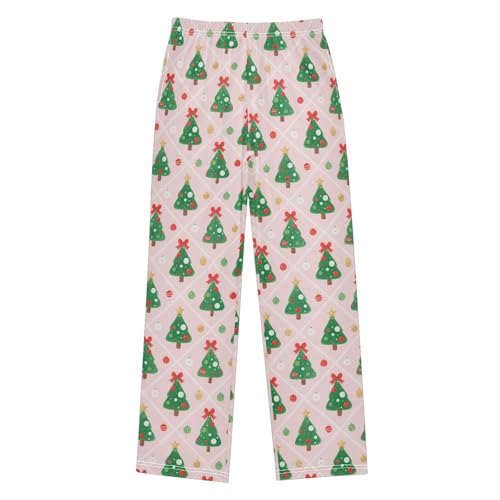 Yuiboo Christmas Tree Design Lounge Pants Long Sleep Pajama Elastic Waist PJ Bottoms Indoor with Pockets 6-8Y