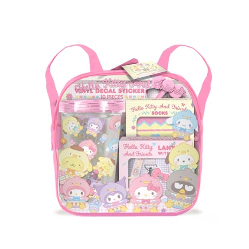 Hello Kitty and Friends Easter Backpack Gift Set - Clear Backpack, 10-Piece Vinyl Decal Sticker Set, Socks, Lanyard, Water Bottle