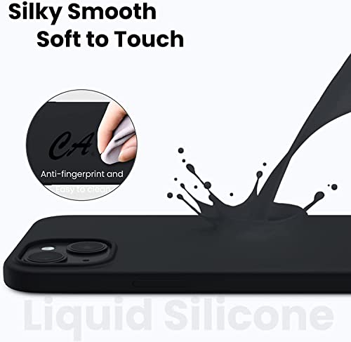 Image of Elzzi Liquid Silicone Cover Compatible with iPhone 14 Case (6.1 inch) 3 Layer Microfiber Logo Cut Lining Covers Phone Cases Full Body Protective Wireless Charging Shockproof Back Cover (Black)