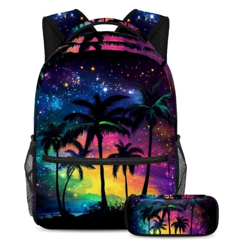 Sac à dos pour garçons et filles avec trousse à crayons grand sac d'école palmiers