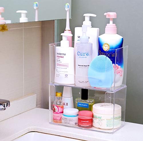 Sooyee 2-Pack Shower Caddies,No Drilling Wall Mounted Bathroom Corner Shelf Organizer with Hooks Suction Kitchen Storage,Stackable Makeup Organizer Stand on Countertop,Clear