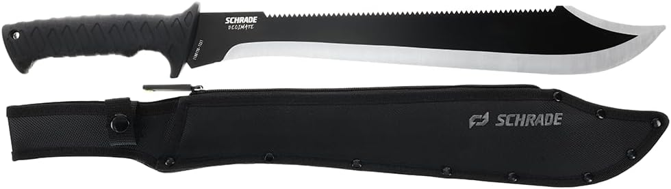 Schrade Delta Class Decimate Sawback Machete with 3Cr13 Stainless Steel and TPR Handles for Outdoor Survival, Camping, Hunting
