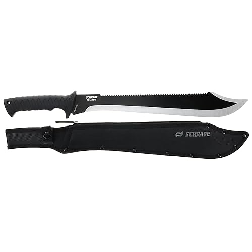 Schrade Delta Class Decimate Sawback Machete with 3Cr13 Stainless Steel and TPR Handles for Outdoor Survival, Camping, Hunting