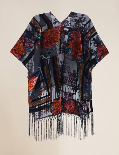 Image of MJ SERECA Women's Burnout Velvet Kimono Cardigan Cover Up with Tassel