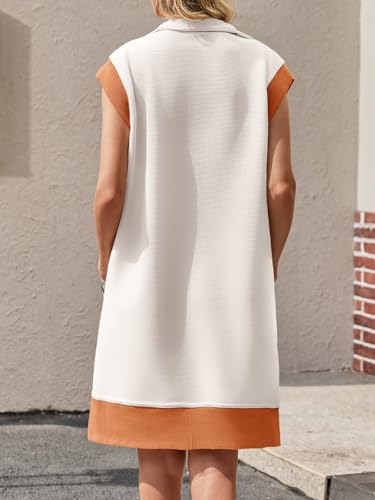 Fisoew Women's Summer Sleeveless Mini Dress Casual Half Zip Cap Sleeve Contrast Loose Sweatshirt Dresses4